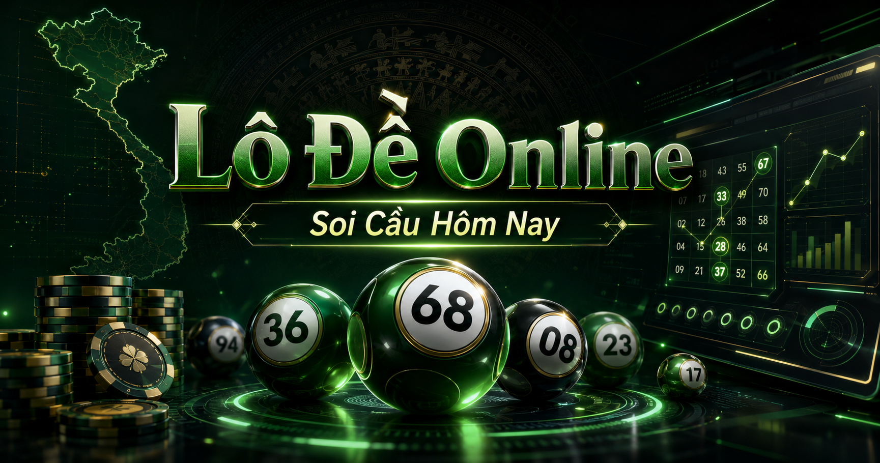 Lô đề online với bản đồ Việt Nam, bảng số và bóng số xanh